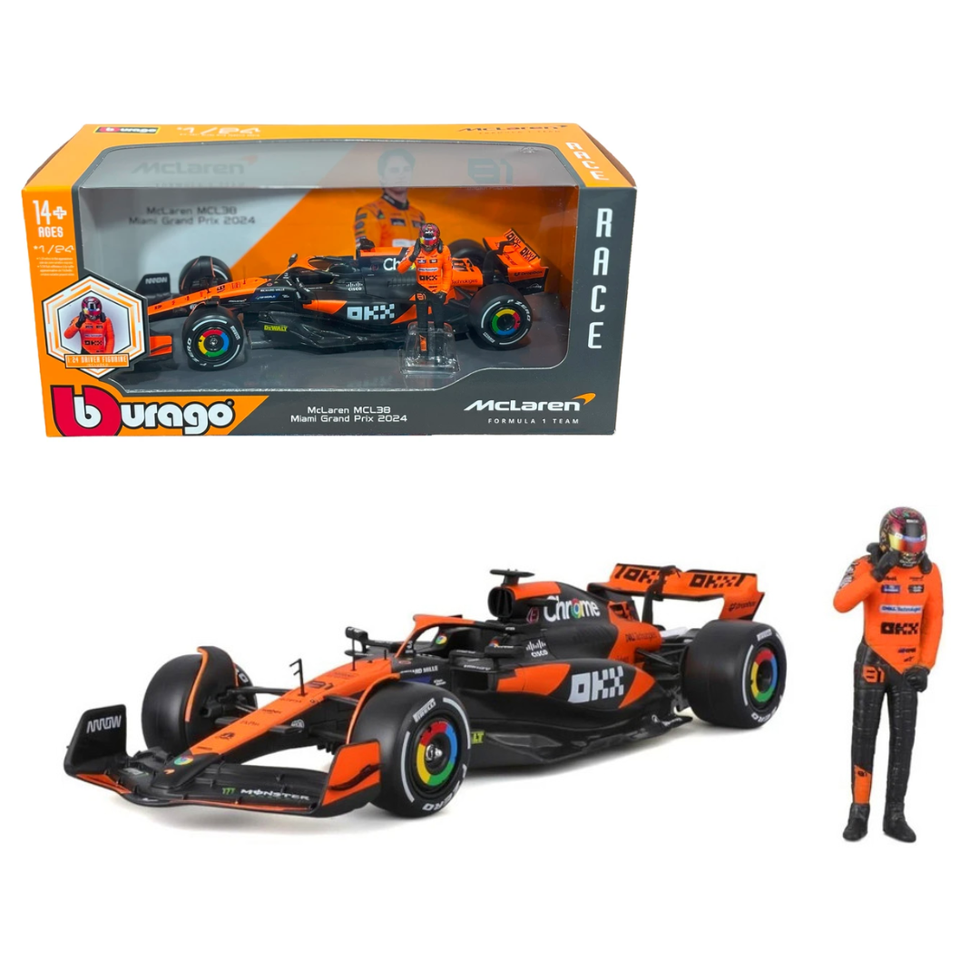 Bbuargo 1:24 Formula 1 Mclaren MCL38 with Oscar Piastri Figure